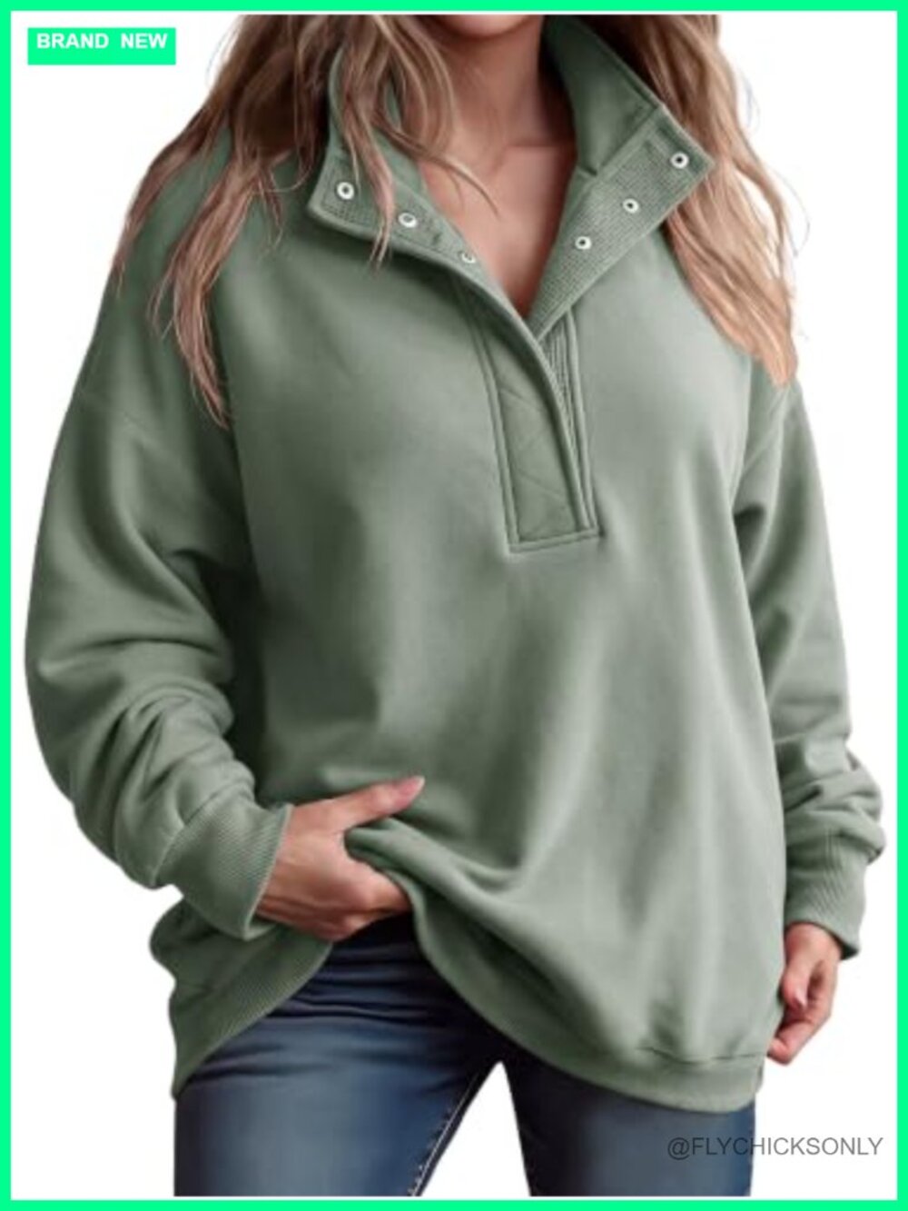 Plus Size Fleece Henley Neck Sweatshirt Oversized Pullover Women